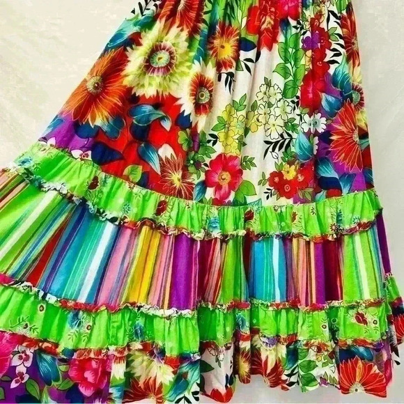 Patchington Colorful Floral Patchwork Maxi Skirt Size Large - Picture 3 of 10